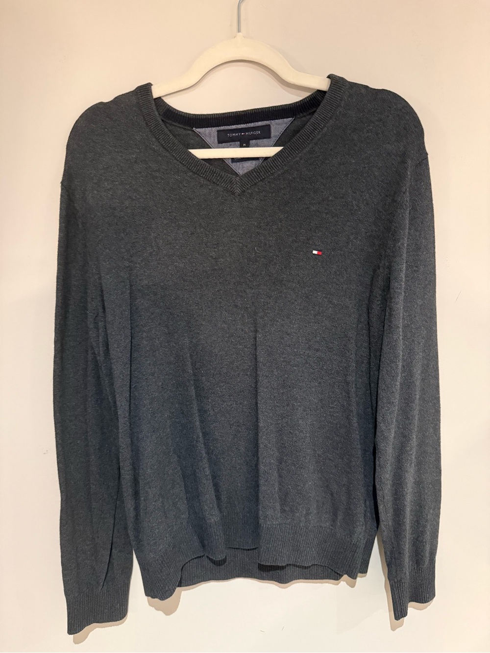 Tommy Hilfiger Men’s V-Neck Sweater - Dark Gray - cotton/cashmere (M)